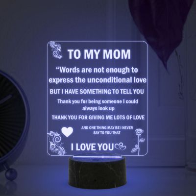 To My Mom Engraved English Quote Led Night Lamp with Multicolor Color Birthday Gifts for Mom